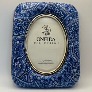 3/$30 Oneida Padded Fabric 5x7 Photo Frame, Blue Tones, Paisley Design